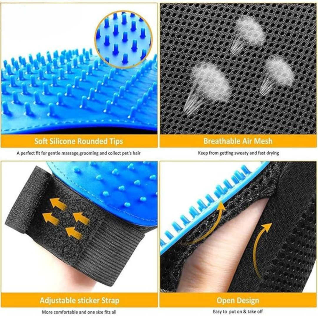 combo of 4 (slicker brush gloves shampoo and rubber brush )