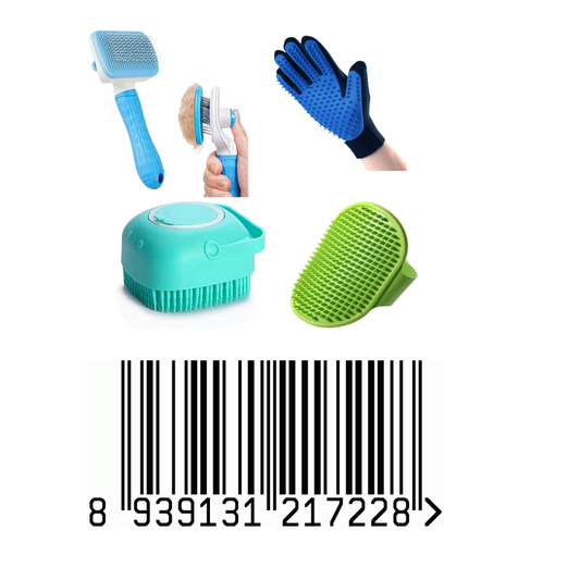 combo of 4 (slicker brush gloves shampoo and rubber brush )