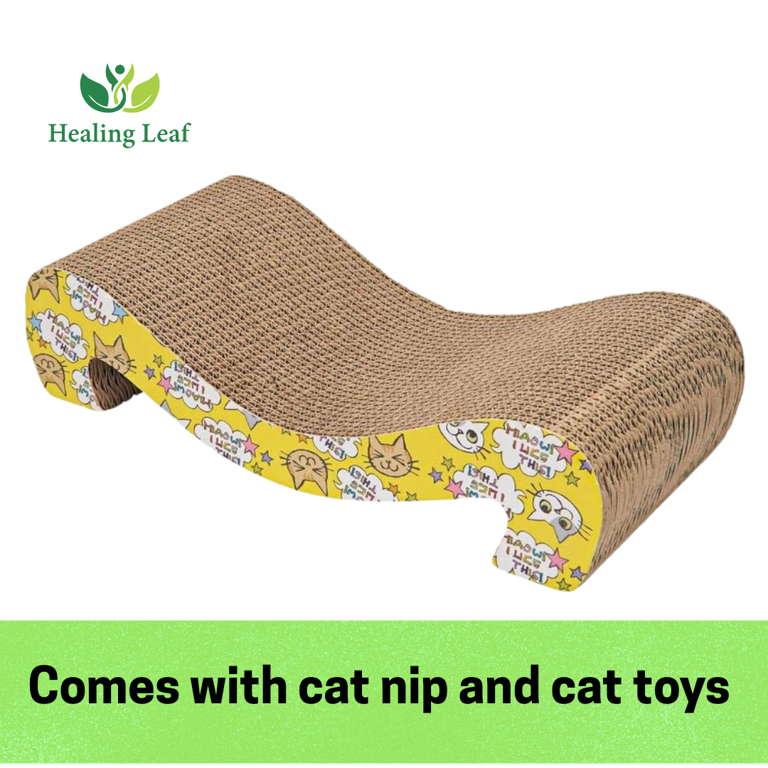 Healing leaf Cat Scratcher Cardboard 2 in 1 Reversible Scratching Pad Recyclable Corrugated Scratch Toy with Wave Shape (M Shape Mat)