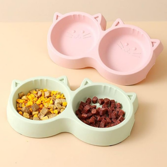 Cat shape dual bowl (plastic)