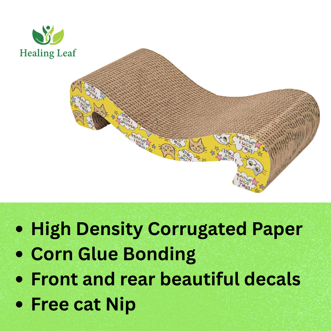 Healing leaf Cat Scratcher Cardboard 2 in 1 Reversible Scratching Pad Recyclable Corrugated Scratch Toy with Wave Shape (M Shape Mat)