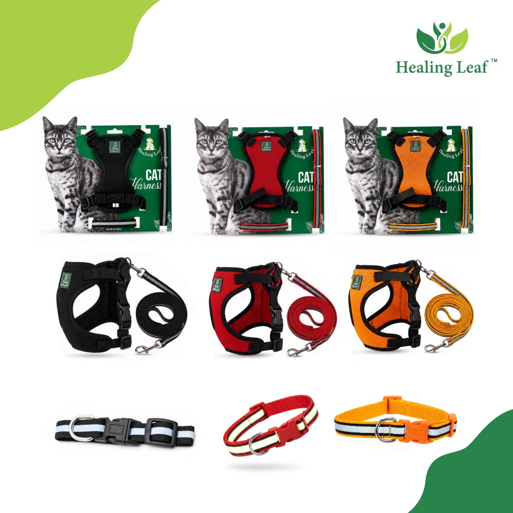 Cat body reflective Harness ( Set of 3 ) Collar ,Leash and Harness