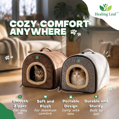 Cat portable bed with a handle above