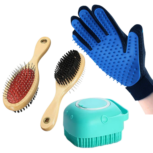 Combo of three (Hand Glove, Wooden brush & Shampoo Brush )