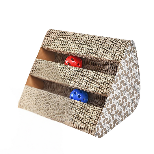 Healing Leaf Cat Scratcher Cardboard 2 in 1 Reversible Scratching Pad Recyclable Corrugated Scratch Toy with Wave Shape (Triangle Sctraching Pad with Balls)