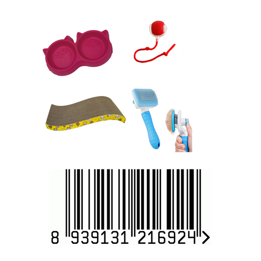Combo of four ( slicker bush , wave scratching mat, Interactive ball and Cat dual bowl