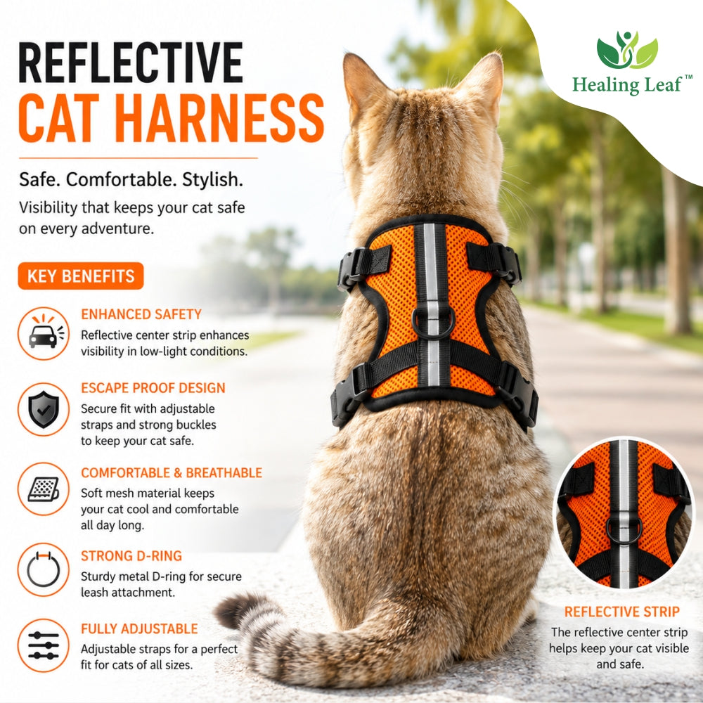 Cat body reflective Harness ( Set of 3 ) Collar ,Leash and Harness