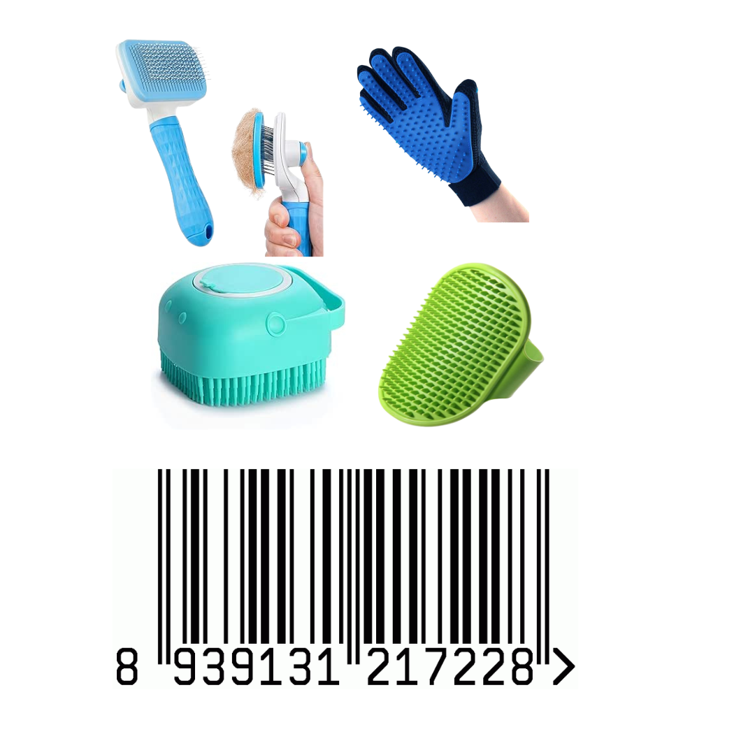 combo of 4 (slicker brush gloves shampoo and rubber brush )