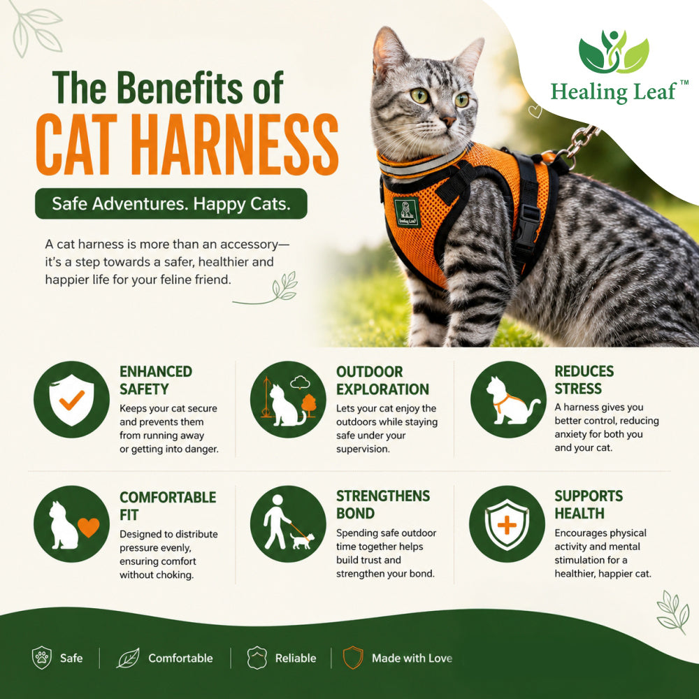 Cat body reflective Harness ( Set of 3 ) Collar ,Leash and Harness