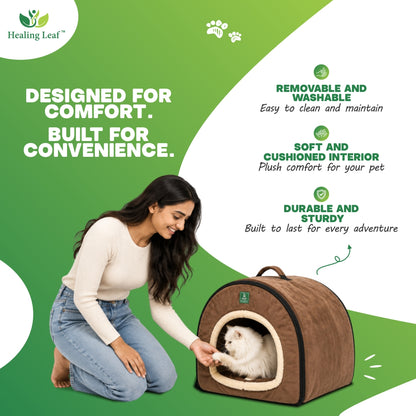 Cat portable bed with a handle above