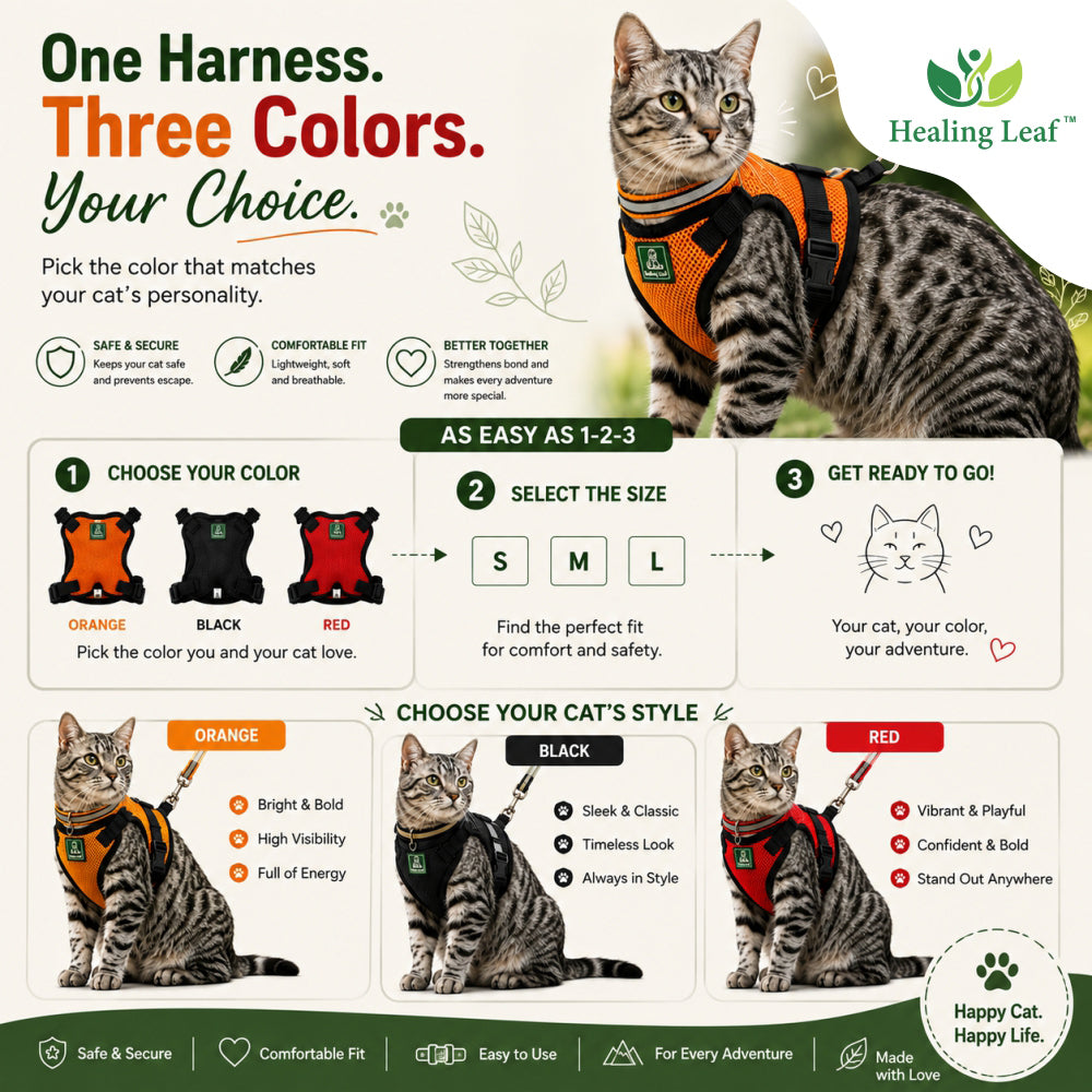 Cat body reflective Harness ( Set of 3 ) Collar ,Leash and Harness