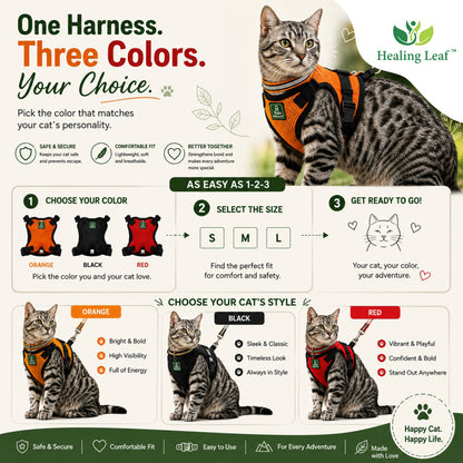 Cat body reflective Harness ( Set of 3 ) Collar ,Leash and Harness
