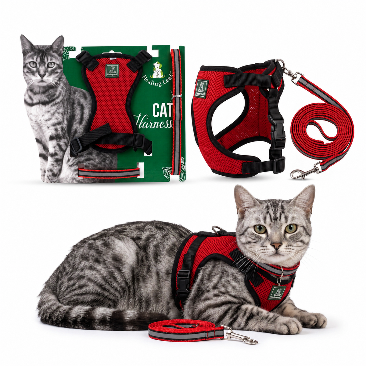 Cat body reflective Harness ( Set of 3 ) Collar ,Leash and Harness