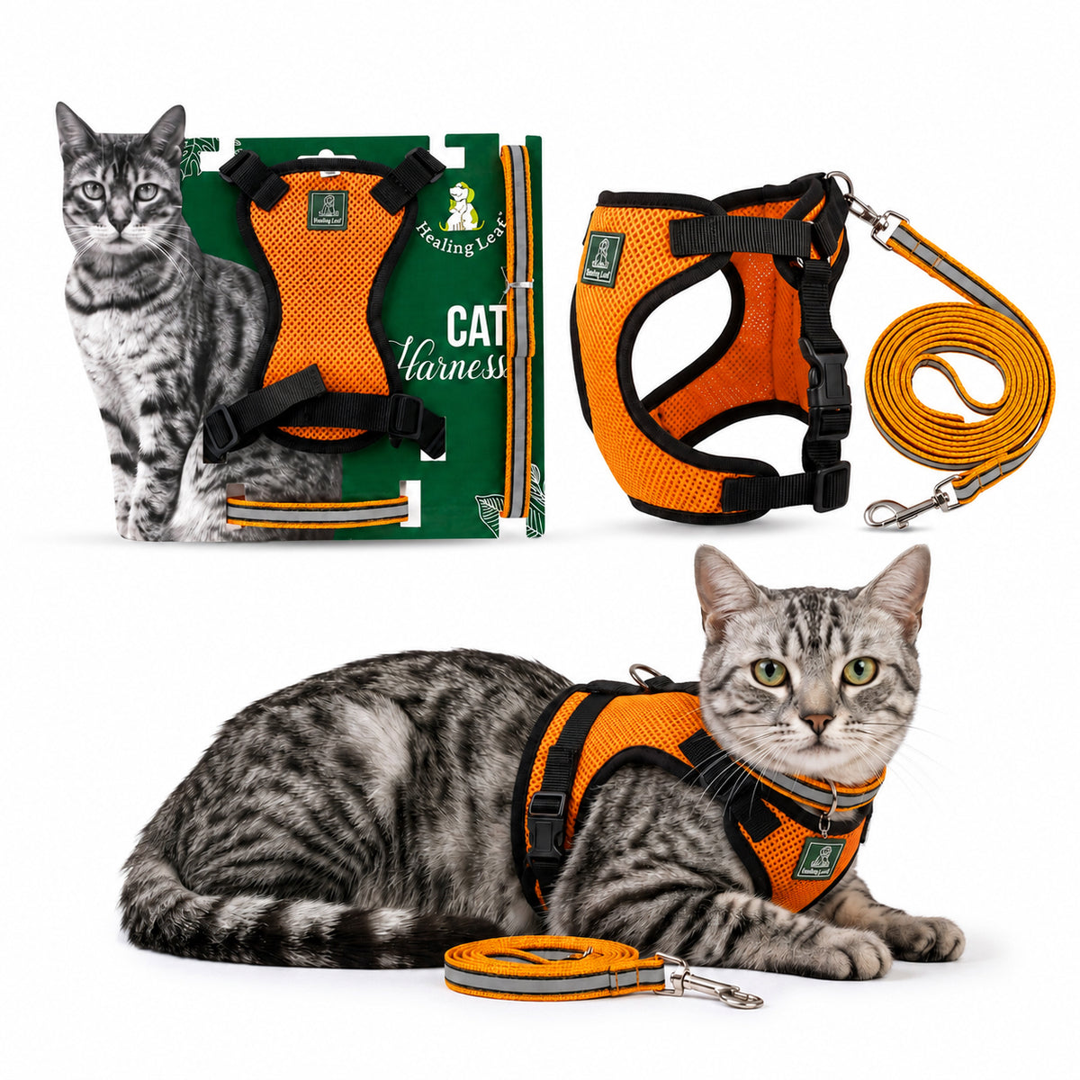 Cat body reflective Harness ( Set of 3 ) Collar ,Leash and Harness